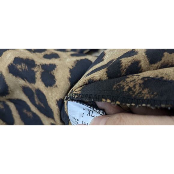 Animal Print Shein Peasant Blouse Womens Leopard Off Elastic Smocked Shoulder XL - Picture 7 of 7